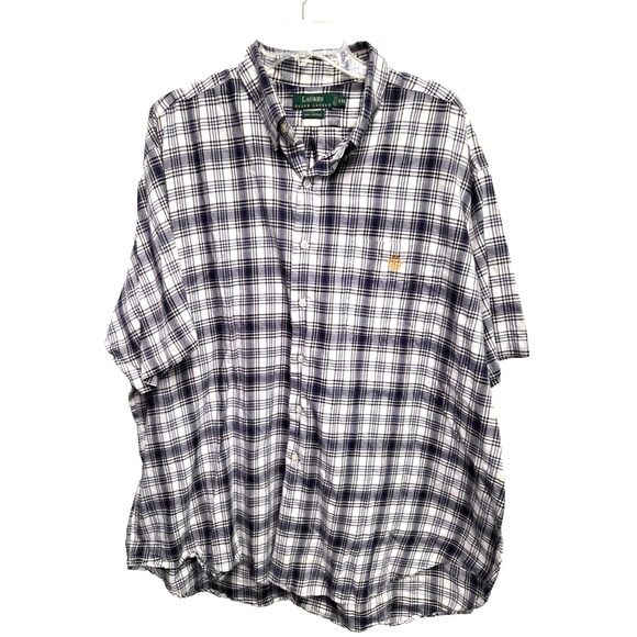 Lauren Ralph Lauren Other - Lauren Ralph Lauren Shirt  XXL  Blue Plaid Crest Logo Button Down SS 100% Cotton